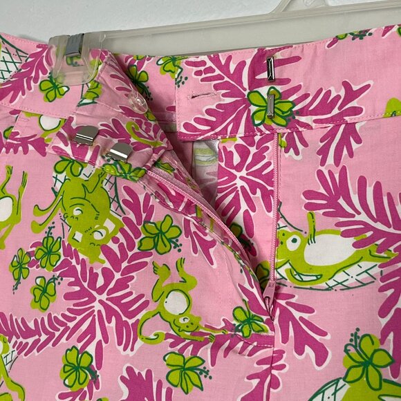 Lilly Pulitzer Vintage Pink & Green Monkey‎ Print Cotton Blend Crop Pants Size 6 - Picture 6 of 8